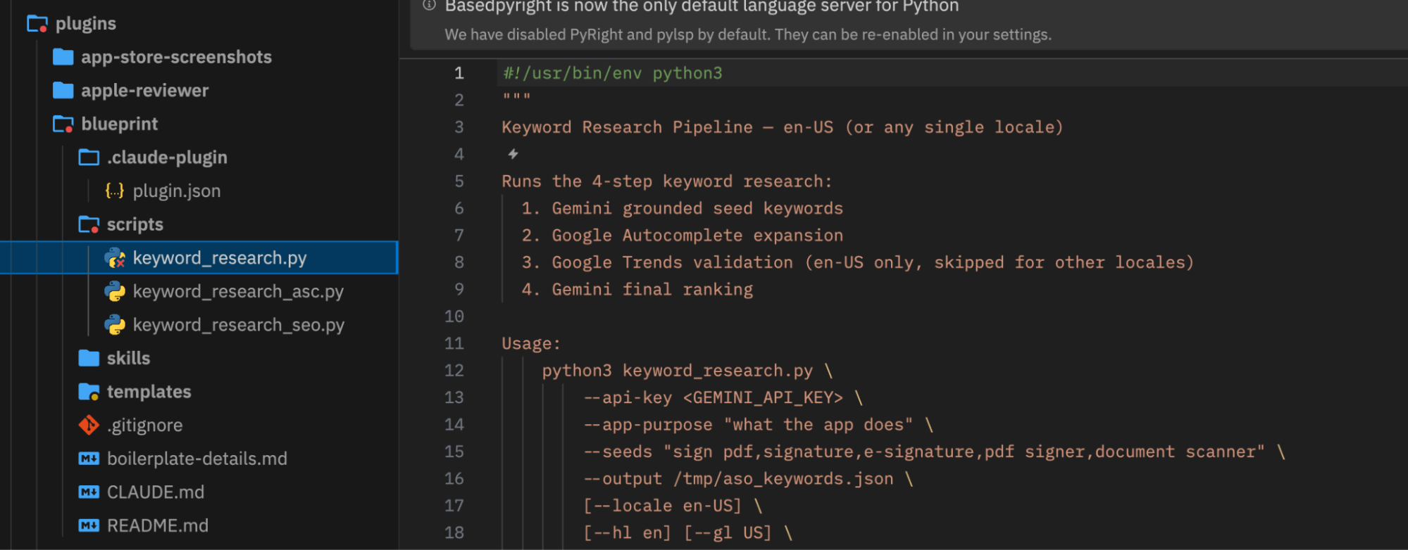 Keyword research pipeline for SignatureMaker