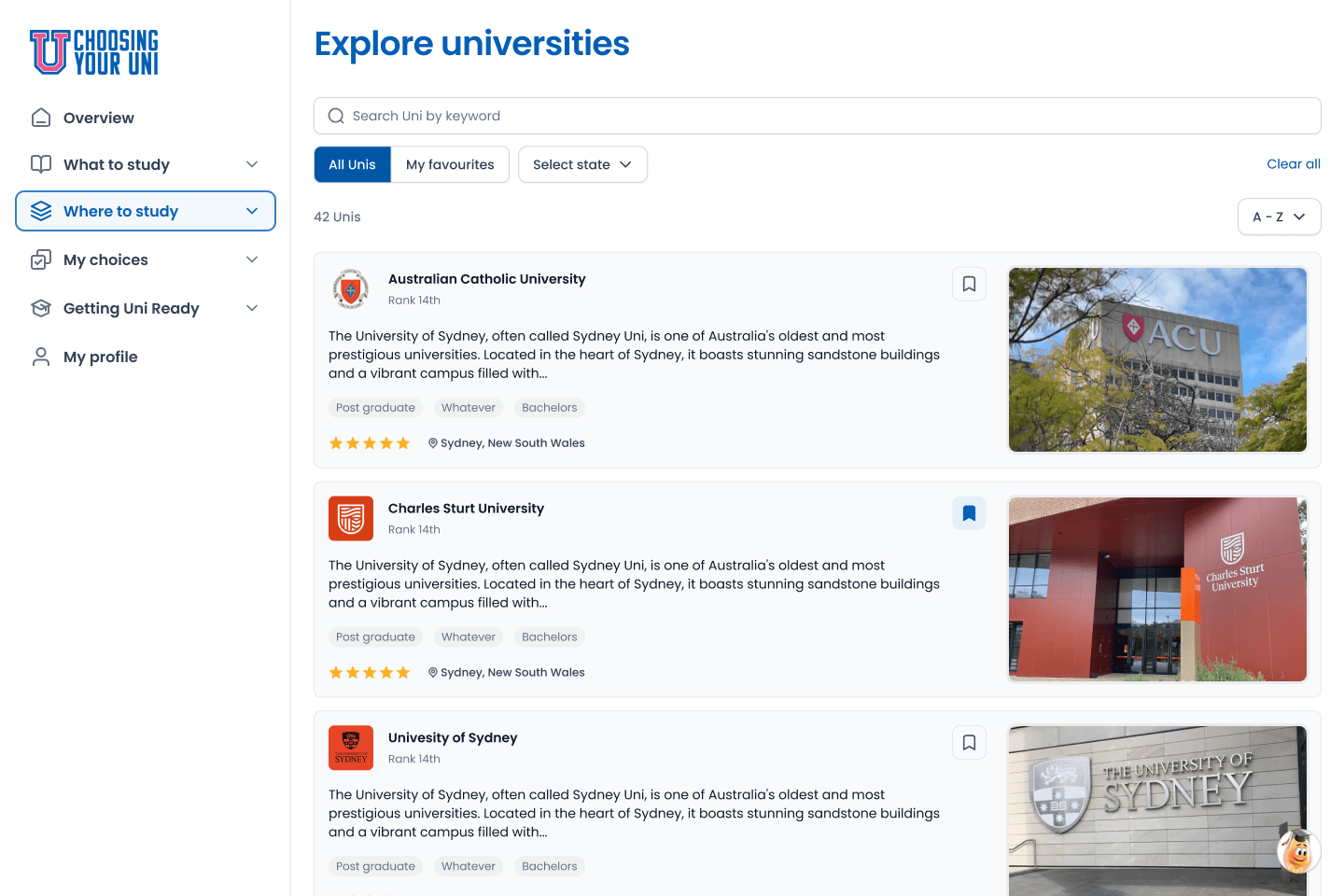 University exploration view