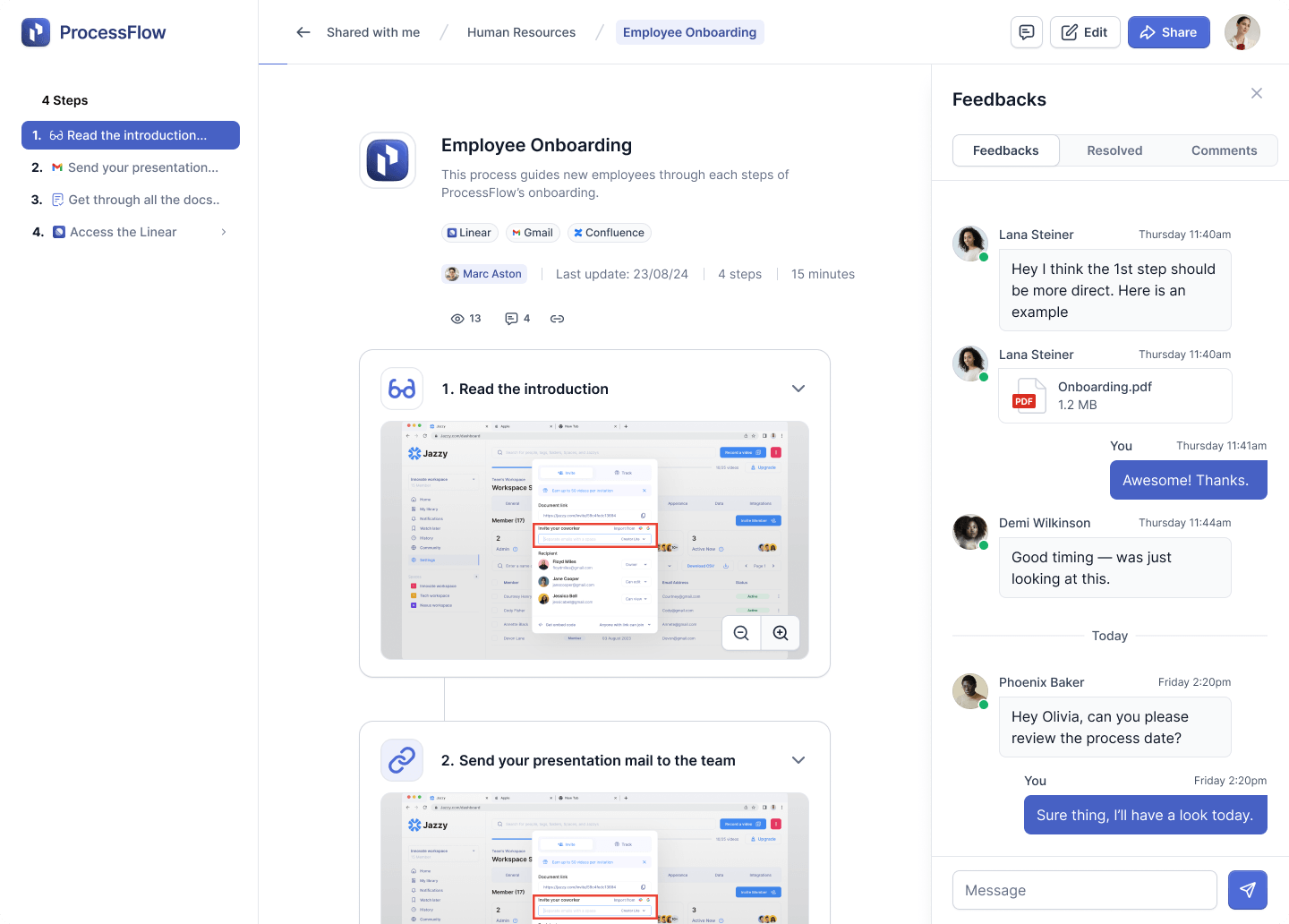 ProcessFlow comments and feedback
