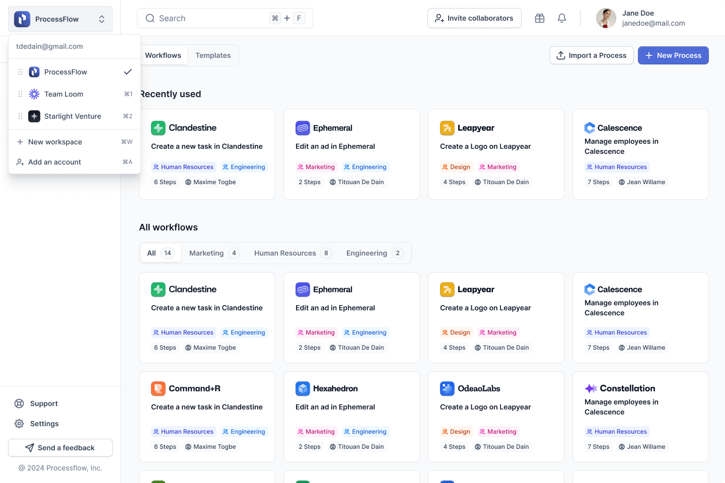 ProcessFlow workspace dashboard