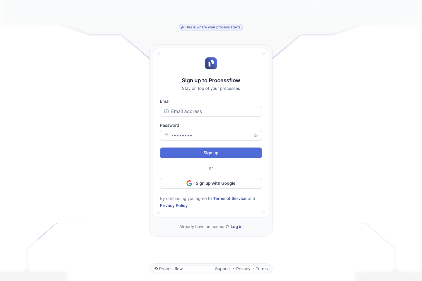 ProcessFlow sign up page
